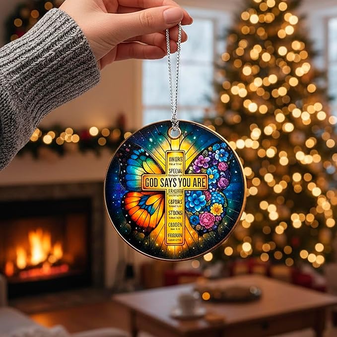 Christian Gifts for Women Faith - You are Xmas Hanging Ornaments - Butterfly Cross Ornament - Catholic - Religious - Spiritual Gift for Her Wife Ladies Queen