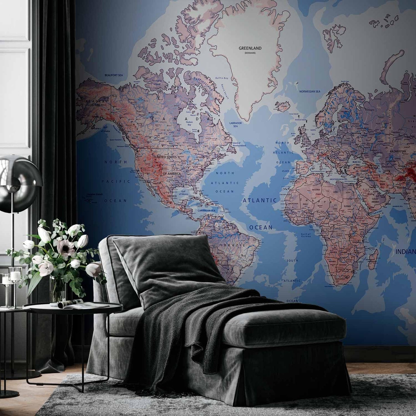 artgeist Premium Wall Mural World Map 177x124 in - XXL Non-Woven Wallpaper Fleece Wall Decor Photo Print Picture Image Design Home Map of The World k-A-0061-a-b