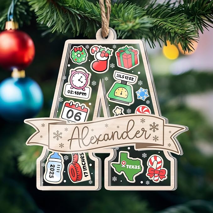 Personalized Baby's First Christmas Ornament 2025 - Customized Birth Stats Shaker Ornaments - Newborn Birth States Keepsake Ornament - Xmas Decoration - Gifts for Christmas