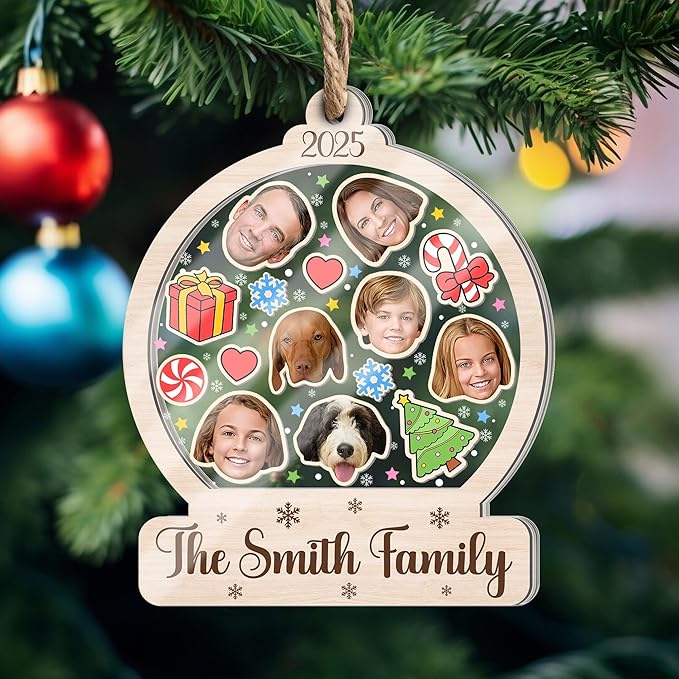 Personalized Family Christmas Ornament 2025 - Snow Globe Customized Shaker Ornaments - Custom Family Hanging Ornament - Xmas Tree Hanging Decor - Gifts for Christmas