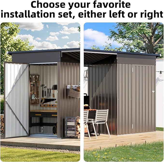 AECOJOY Outdoor Open-Sided Storage Shed Metal Shed, 8x4 Sheds & Outdoor Storage with 56 Sq. Ft Covered, 4'x8' 2-in-1 Tool Shed with Attached Hardtop Metal 6‘x4’ Gazebo