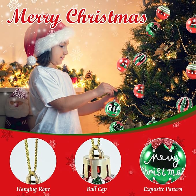 30PCS Christmas Ball Ornaments - 2.36 Inch Red Green Christmas Balls, Shatterproof Xmas Tree Hanging Ball Ornaments Decorations for Xmas Trees