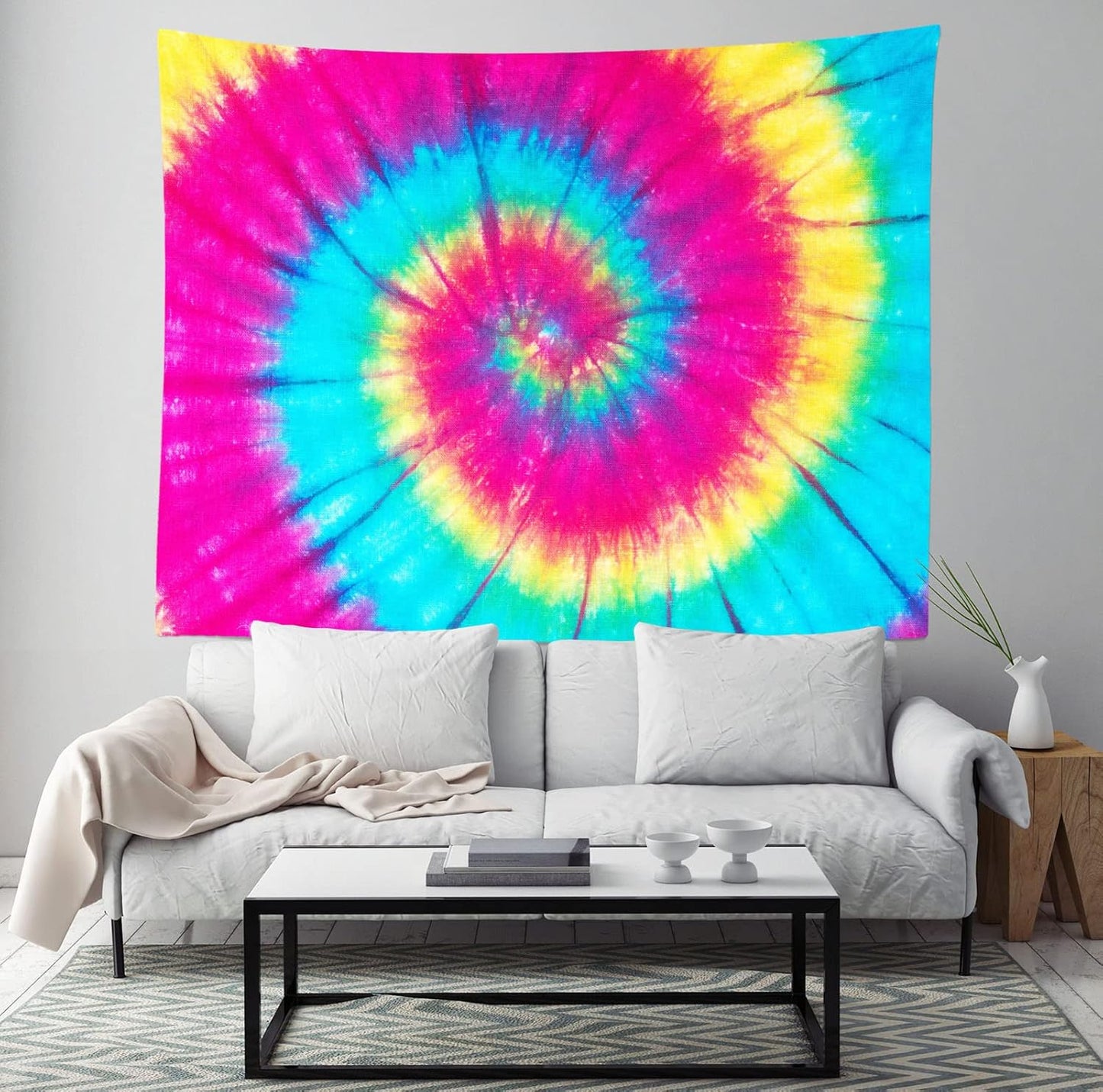 BELECO Tie Dye Tapestry Fabric Wall Hanging 106x70 Inch Groovy Sign Rainbow Tapestry Backdrop Colorful Spiral Tie Dye Party Decorations Tie Dye Art Tapestries for Bedroom Living Room Dorm Decor