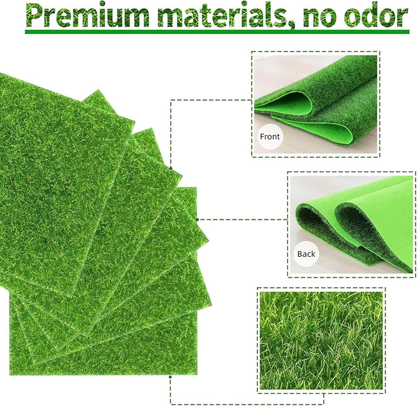 8 Packs 6 X 6 Inch Fake Grass Decor for Crafts, Artificial Grass for Dollhouse Miniature Ornament Projects, Model Turf Grass for DIY Fairy Garden Accessories and Decor Kit