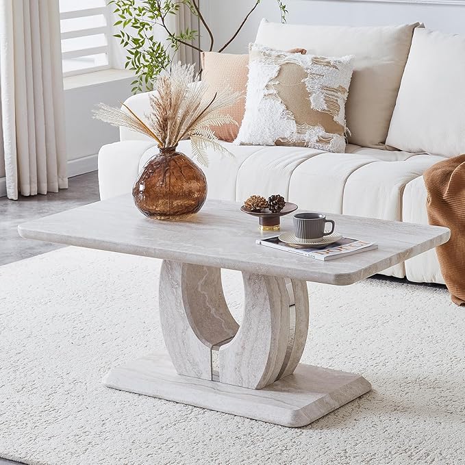 LKTART Coffee Table for Living Room, Modern Coffee Table with Storage, Rectangle Tabletop Stable Base for Dining Room Apartment Small Space (43.3''L×22.4''W-Mars Light)