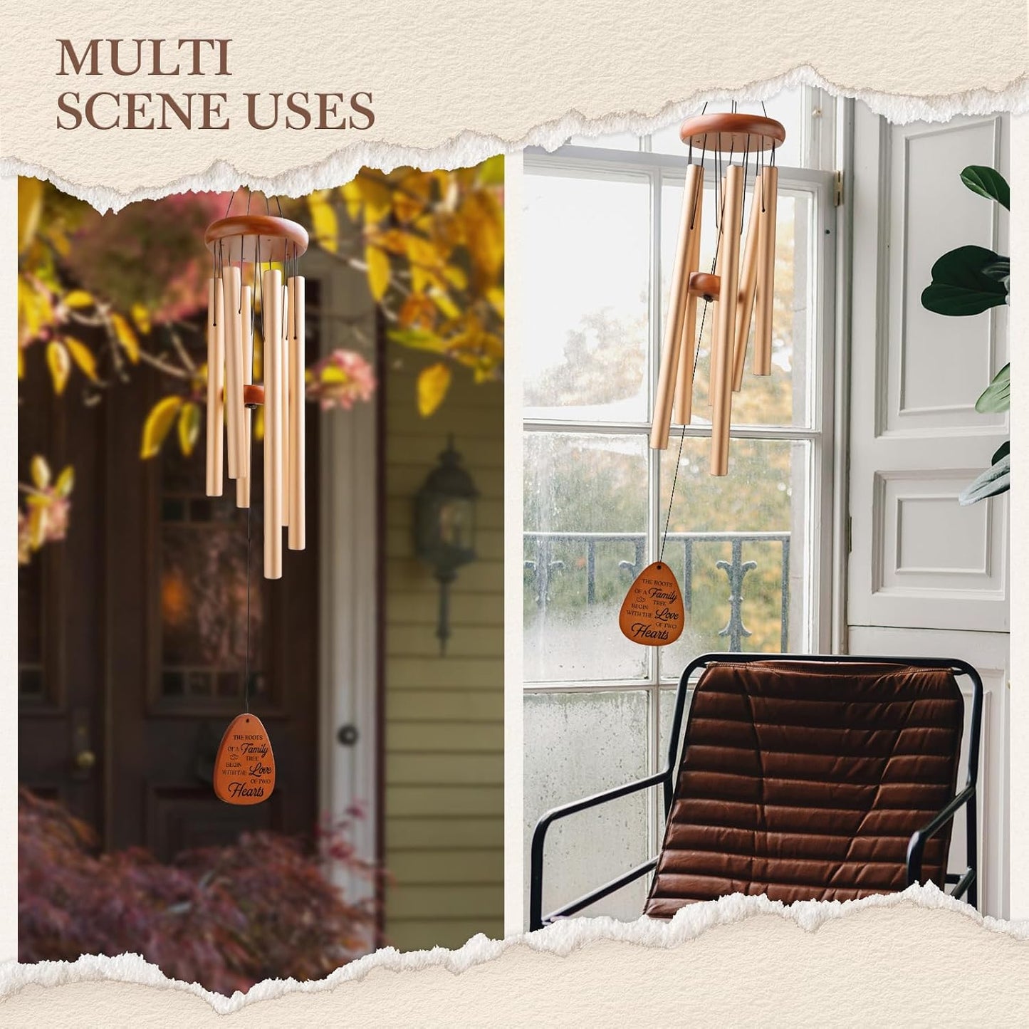 60th Wedding Anniversary Wind Chime, Happy 60th Anniversary Romantic Gifts for Couple, Parents, Wife, Husband, Friends, Diamond Anniversary's Keepsake Gifts Ideas-Large 36''