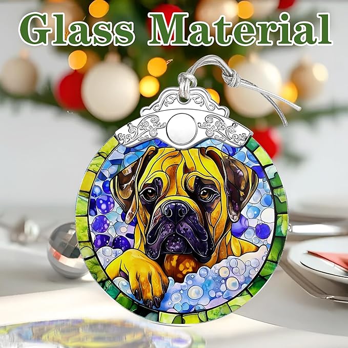 Bullmastiff Dog Stained Glass Ornament, Christmas Ornament – Christmas Tree Decor, Holiday Decor, Stocking Stuffer, Gift Idea, Gifts for Dog Lover, Pet Lover