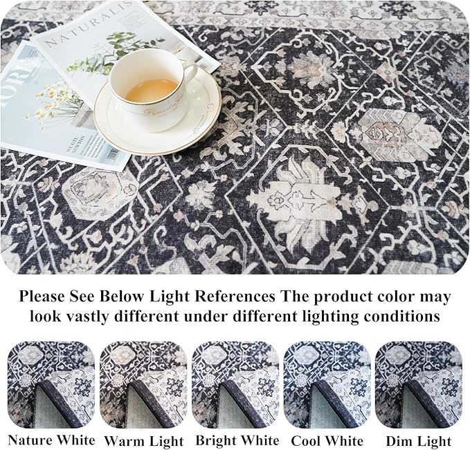 Hallway Washable Runner Rug - 3x16 Kitchen Rugs Entryway Rug Runner Vintage Soft Floor Mat Non Slip Indoor Farmhouse Carpet for Bathroom Living Room Bedroom (3 X 16, Black)