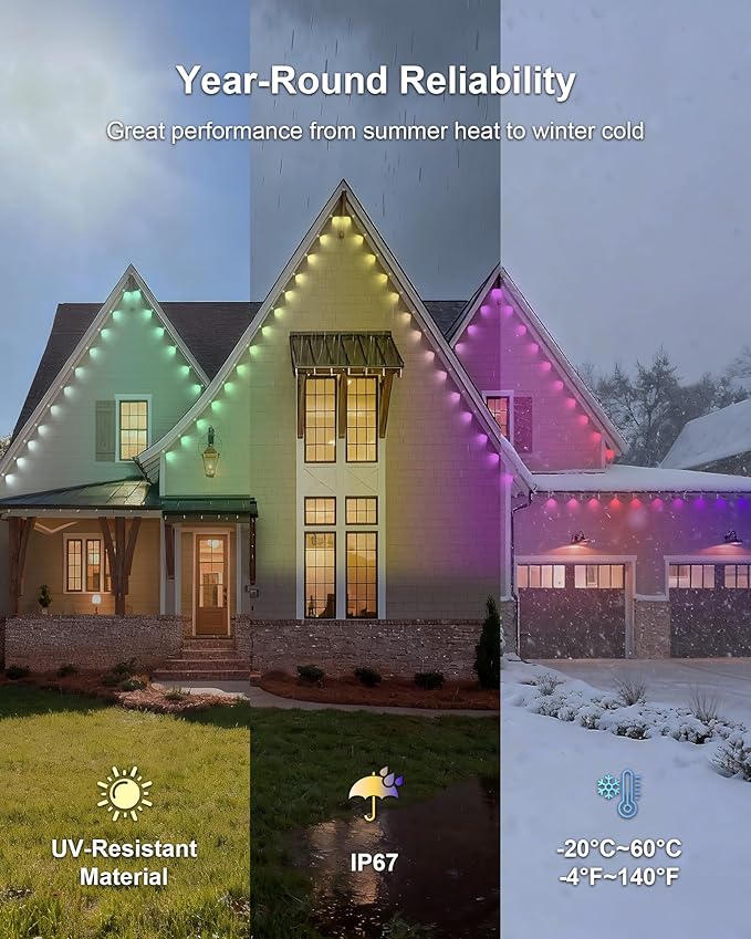 XINKAITE 400ft Permanent Outdoor Lights for House, 2025 Eave Lighting with App/Remote Control, IP67 Waterproof smartlight for Christmas, Halloween, Holiday, Party, Daily(2 Rolls 200FT)