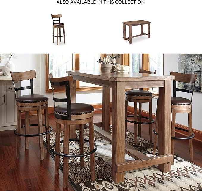 Signature Design by Ashley Pinnadel 30" Modern Swivel Pub Height Barstool, Light Brown
