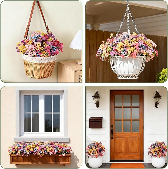 Artificial Flowers for Outdoor Faux Plants for Spring Summer Decoration, UV Resistant Realistic Silk Plastic Fake Flowers Garden Porch Patio Balcony Yard Front Home Decor, 24 Bundles