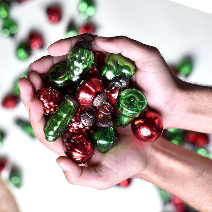 IndianShelf 300 Pieces Red & Green Glass Vintage Christmas Ornaments Mini Bulk Decorative Ornaments for Halloween, Christmas Tree, New Year, Valentine Day, Holidays, Event and Wedding (25 * 12 Boxes)
