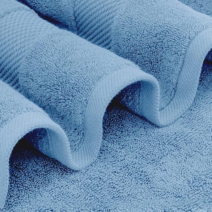 White Classic Luxury Bath Towel Set of 8 Pieces - 100% Turkish Cotton Highly Absorbent Towels for Bathroom, 2 Luxury Bath Towels 700GSM, 2 Hand Towels, 4 Washcloths, Light Blue