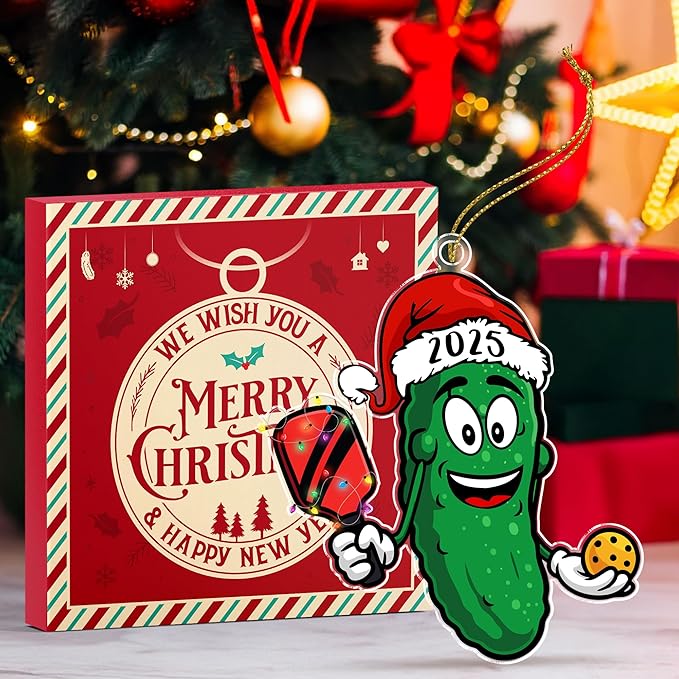 Pickleball Pickle Ornament - Ideal Christmas Pickleball Gift for Family, Funny Tree Decoration for Sport Enthusiasts, Great Stocking Stuffer, Unique for Pickleball Players