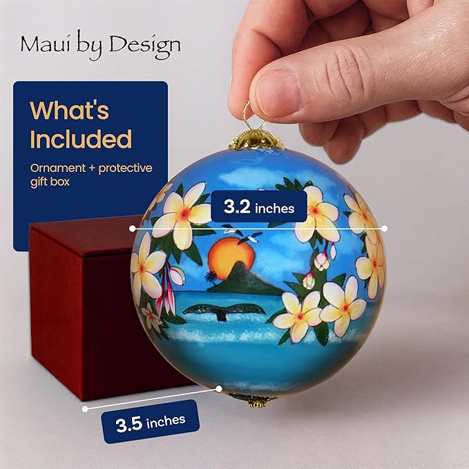 Christmas Colors Cornucopia Maui Ornament Hand-Painted Glass with Gift Box Collectible Keepsake CC/M
