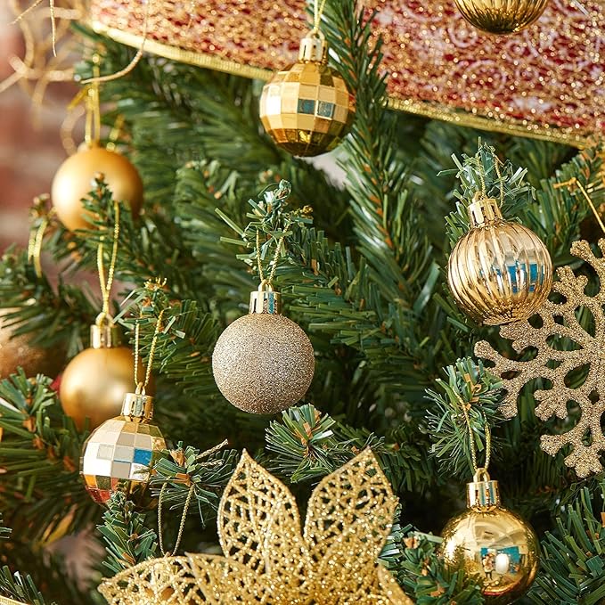 XmasExp 24ct Christmas Ornaments Shatterproof Christmas Ball Ornaments Set Decorations for Xmas Tree Balls 40mm/1.57" (1.57'', Gold)