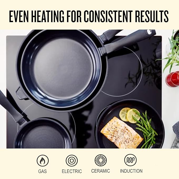 Alva Energy Nonstick Ceramic Frying Pan 12.6" - Lightweight, Easy to Clean and Made without PFAS, PFOA & PTFE - Induction and All Stovetop Compatible with Even Heat Distribution