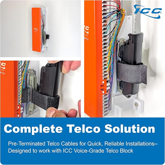 ICC Female to Male 25 Pair Telco Cable 5ft - Cat3 24AWG, 100% Solid Pure Copper, Gray Riser CMR Cable with 90 Degree 50 Pin Telco Connector for Voice and Low Data PBX Applications, 5 Feet