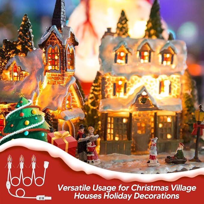 1Pack Accessory Cord with 3LED Bulbs and Outlet Christmas Village Light 7.4FT Blow Mold Light Cord with Spare Fuse Warm White C7 Lamp Christmas Village Accessories for Village Houses Craft Pumpkin