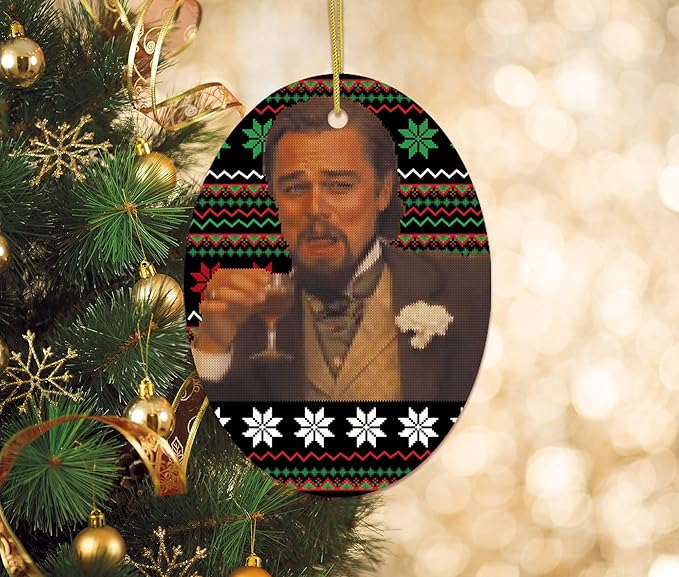 Pop Culture, Movie, and Music Themed Trendy Christmas Ornaments (Laughing Leonardo Dicaprio Meme Christmas Ornament)