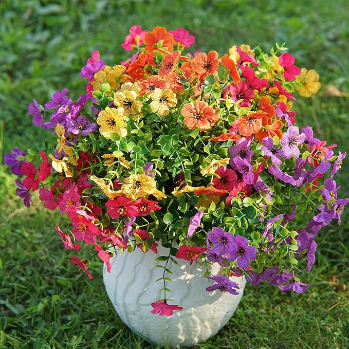 Artificial Flowers for Outdoor,No Fade Fake Plastic Flowers Faux Plants for Decoration Hanging Planters Indoor Outside Garden Porch Window Box Home Wedding Farmhouse,10 Bundles (Rose red - Purple)