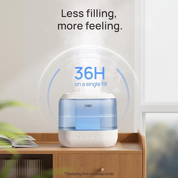 Dreo Humidifiers for Bedroom, 4L Top Fill for Large Room, 36H Runtime, 28 dB Quiet Supersized Cool Mist Air Humidifier for Baby Nursery, Plants, Indoor, Night Light, Easy to Clean & Fill, Blue