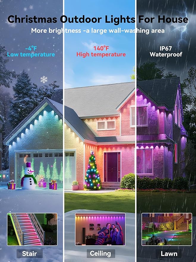 Permanent Outdoor Lights, 350FT RGB IP67 Waterproof Eaves Lighting, Smart LED Outside House Lights with App/Remote Control for Halloween, Christmas Decor, Holiday, Party, Daily, All Year-Round