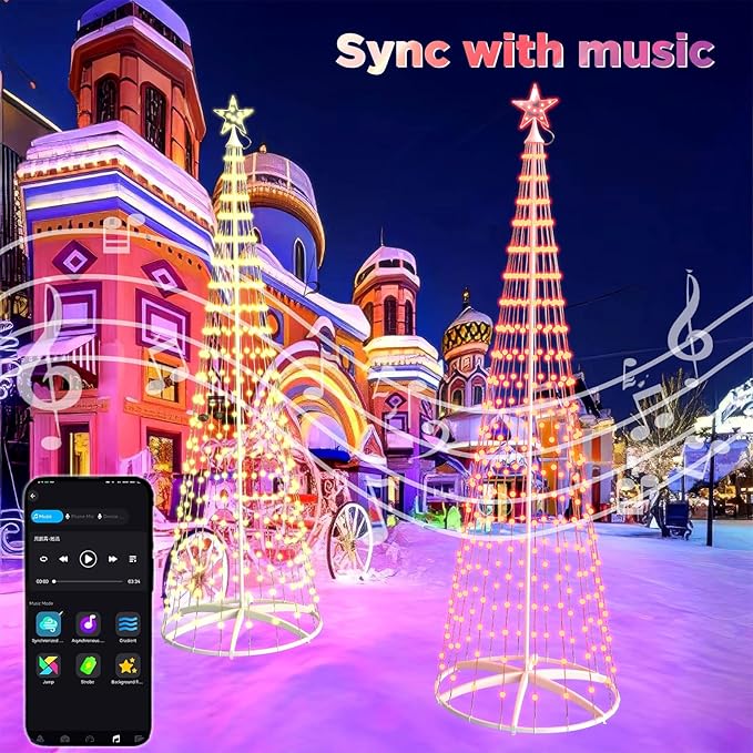 Christmas Tree with Lights, 6.2 FT 250 LED Smart Color Change, Bluetooth App & Remote Control, Timer Music Sync, DIY RGB Outdoor Christmas Tree Show for Christmas Decorations
