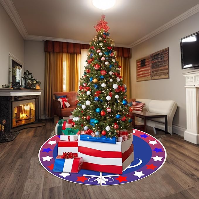 Easter Tree Skirt 4th of July Tree Skirt 36 Inch American Flag Day Memorial Day Double Sided Print Mat Independence Day Easter Christmas Holiday Party Decoration
