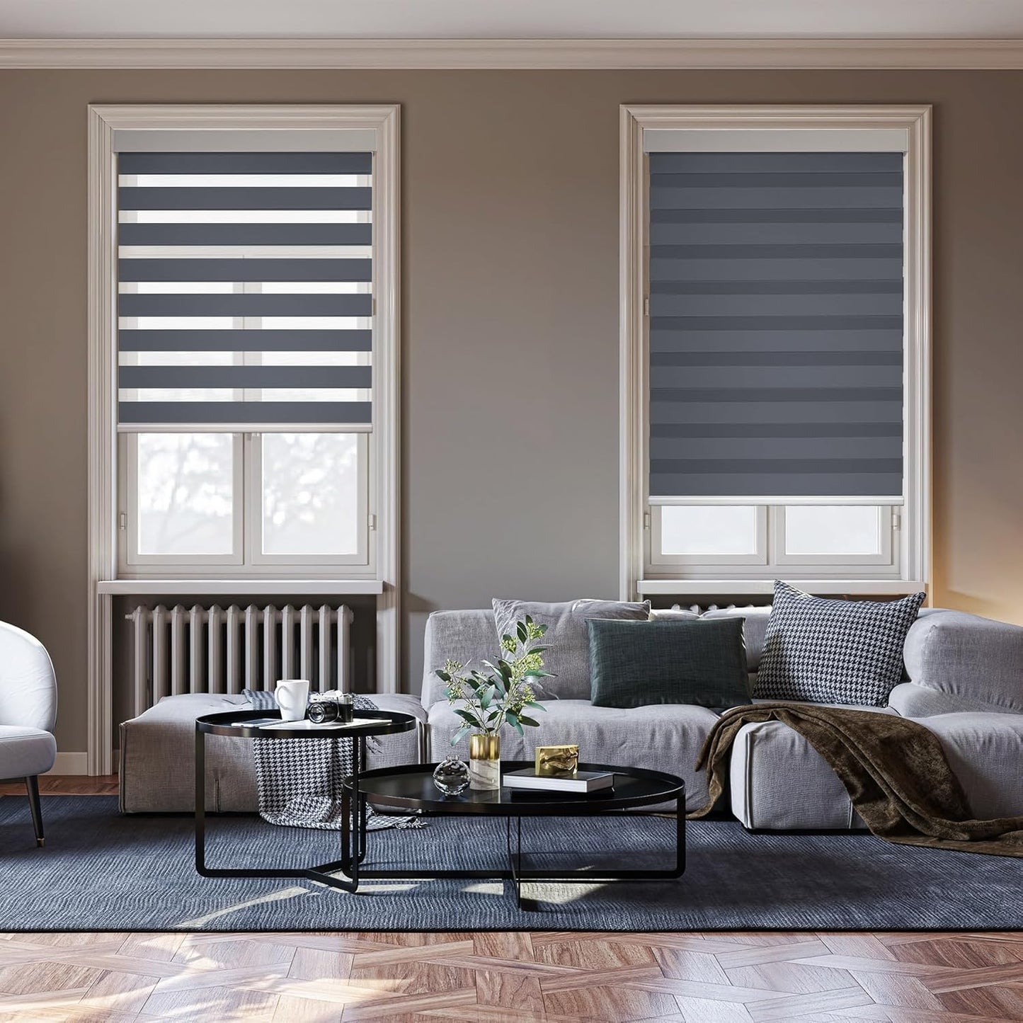 HESTIA Cordless Zebra Blinds Light Filtering Roller Shades UV Blocking Blackout Privacy Indoor Window Blind for Home Office Day and Night, Blue Grey,33" W x 54" H