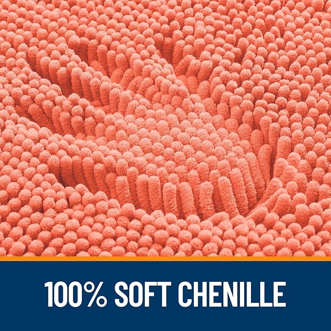 OLANLY Bathroom Rugs 47x24, Extra Soft Absorbent Chenille Bath Rugs, Rubber Backing Quick Dry, Machine Washable Bath Mats for Bathroom Floor, Tub and Shower, Home Decor Accessories, Coral