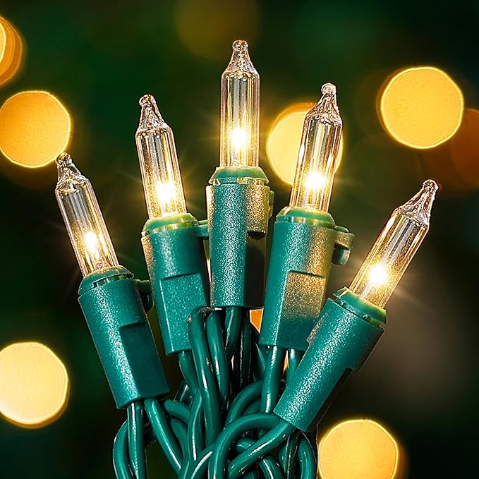 HEYFUNi Clear Christmas Lights 50Count 13Feet White Christmas Tree Lights Set, Incandescent Bulb Mini String Lights for Indoor Outdoor Tree Party Weeding Home Xmas Holiday Decorations, Green Wire
