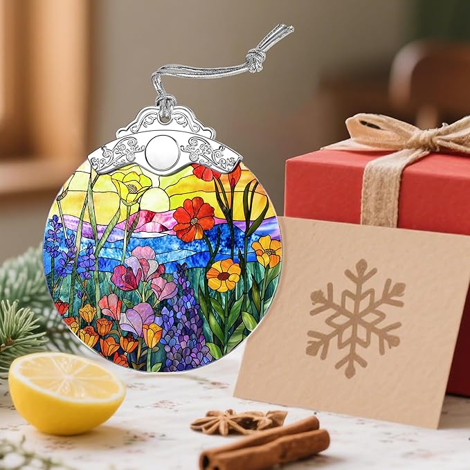 Stained Glass Ornament, Wildflowers Christmas Ornaments, Christmas Decorations for Tree, Holiday Ornament, Flower Themed Gifts, Holiday Party Gifts, Gift Ideas & Xmas Gift