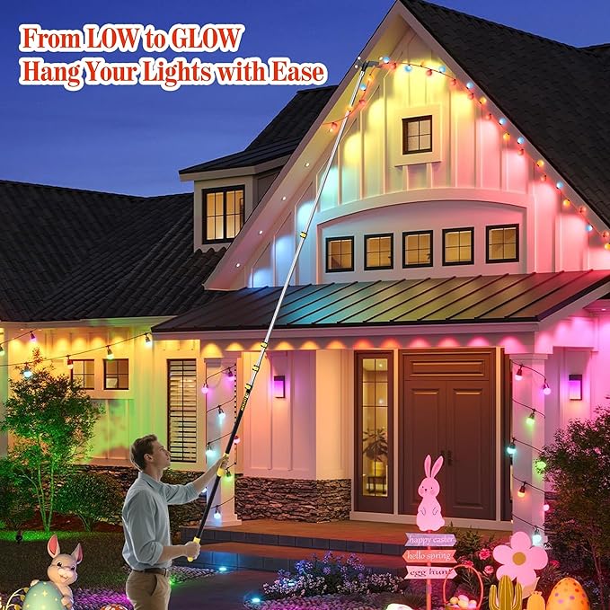 5-18 FT Christmas Light Telescopic Hanger Pole with Utility Hook, Stand Reach 30 Feet Long 3/4 inch Threaded Pole Reaching High Place for Hanging and Installation Lights String, Clothes and Birdfeeder