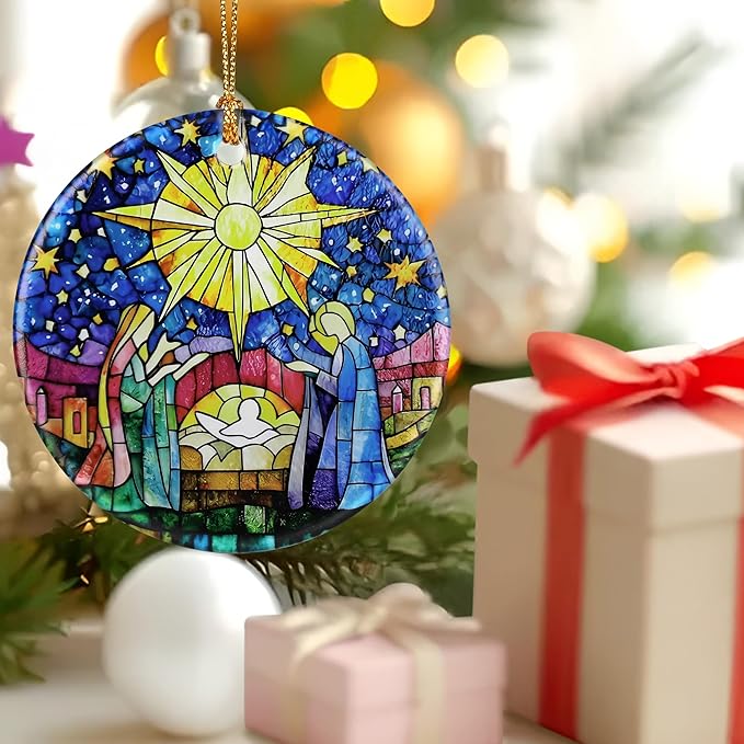 Nativity Scene Ornament: Christmas Ornaments, Religious Christmas Decorations for Tree, Catholic Ornament & Christian Holiday Decor | Religious Gifts, Christian Gifts - Design A