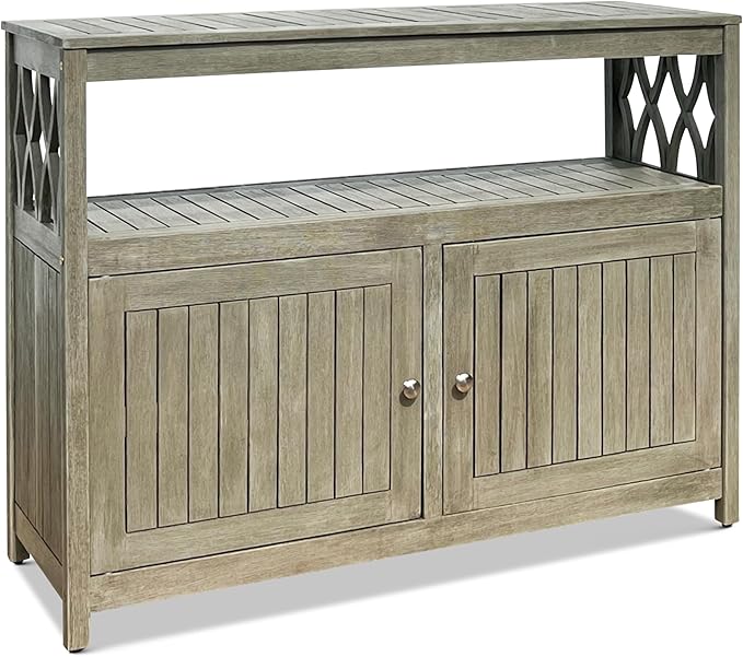 DTY Outdoor Living Longs Peak Eucalyptus Wood Sideboard Table, Outdoor Buffet Cabinet with Storage, Driftwood Gray Weather-Resistant Finish
