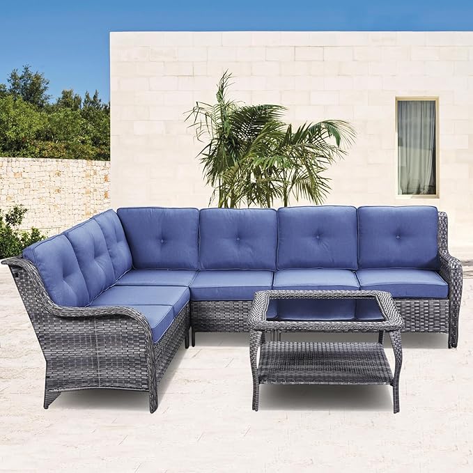Rilyson Patio Tables Outdoor Coffee Table - Wicker Rattan Coffee Tables with 2-Tier Storage Shelf Glass Top for Proch Deck Balcony Garden Squre Mixed Grey