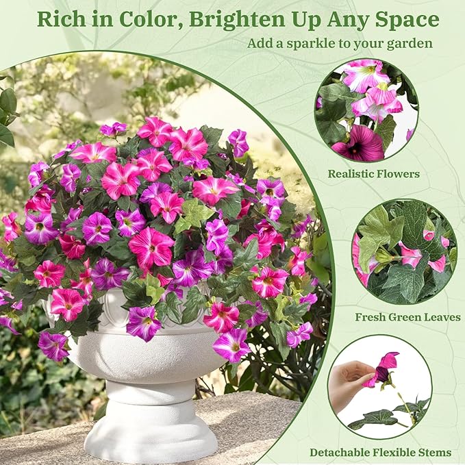 4PCS Artificial Fake Flowers Plants for Outdoors Decoration No Fade Faux Petunias UV Resistant Realistic Silk Flowers for Home Garden Balcony Yard Porch Deco (Fuchsia)