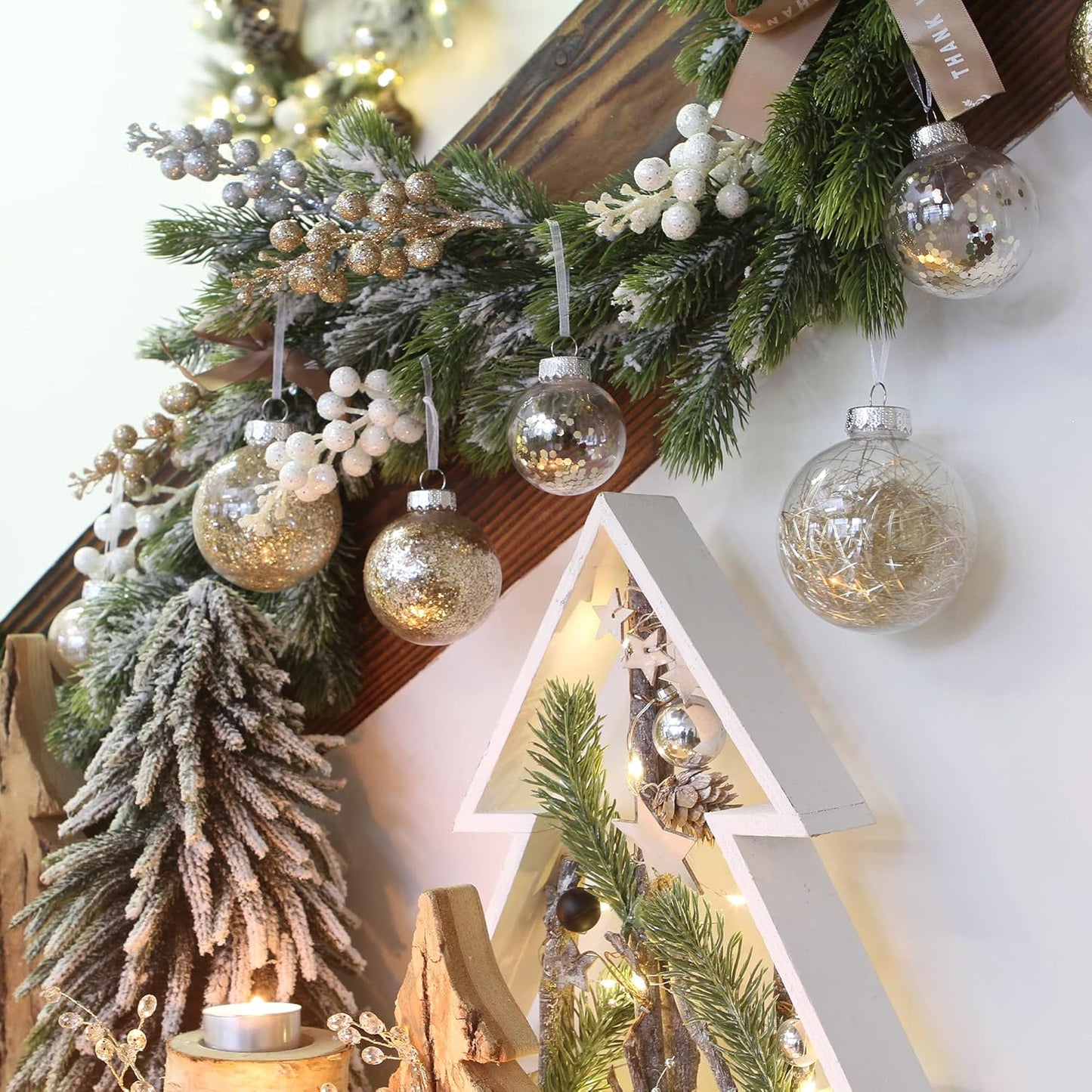 Sea Team Shatterproof Clear Plastic Christmas Ball Ornaments Decorative Xmas Balls Baubles Set with Stuffed Delicate Decorations (80mm/3.15 inch 20-Pack, Champagne)