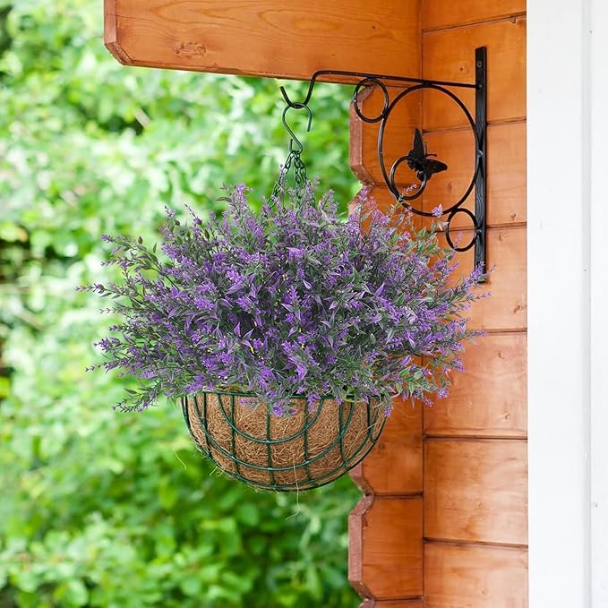 42 Pcs Fake Lavender Flowers Outdoor UV Resistant Faux Plastic Lavender Flowers No Fade Artificial Lavender Purple Plants for Outside Garden Porch Window Box Hanging Planter Decor (Purple)