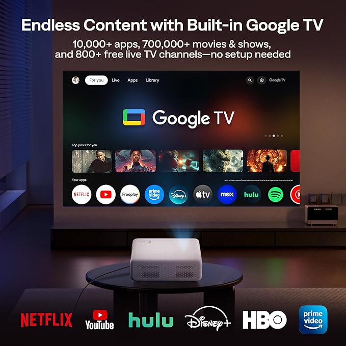 Aurzen EAZZE D1G Christmas Gifts, 4K Supported Google TV Smart Projector with WiFi & Bluetooth, Auto Focus & Keystone, Dolby Audio, Zoom, Movie, Portable Mini Projector for Home & Outdoor Use