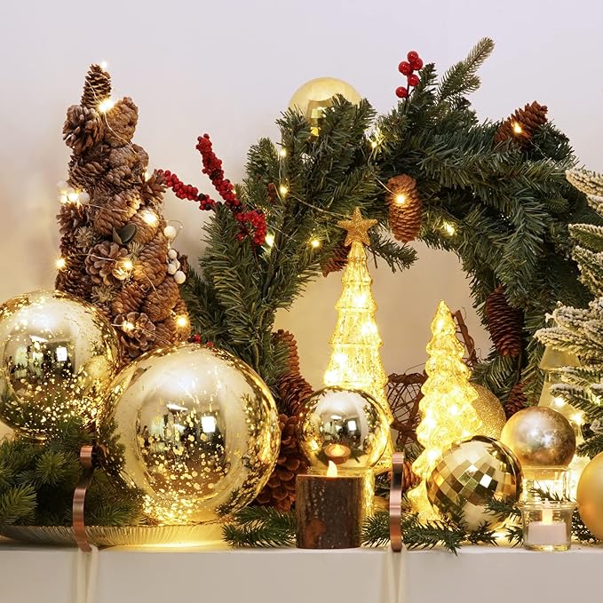 XmasExp Large Christmas Ball Ornaments,2pcs Gold Giant Shatterproof Plastic Hanging Mercury Xmas Ball Decorations Christmas Tree Ornaments (Gold, 6")