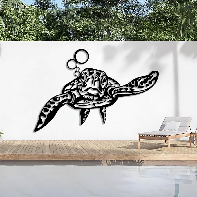 Metal Sea Turtle Wall Art, Metal Turtle Wall Decor, Coastal Wall Art, Nautical Wall Hanging, Turtles Outdoor Decor, Ocean Wall Sculpture, Beach Theme Decorations, Bathroom Art (Gold, 30"x20"/76x51cm)