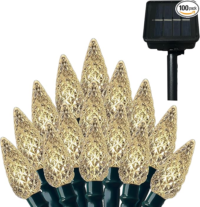 Anycosy Christmas String Lights C3, 100 LEDs Strawberry Solar Operated Strings Lights Warm White 8 Modes & Timer for Xmas Tree Garden Patio Outdoor Christmas Decorations (C3-100LED-Solar-Warm White)
