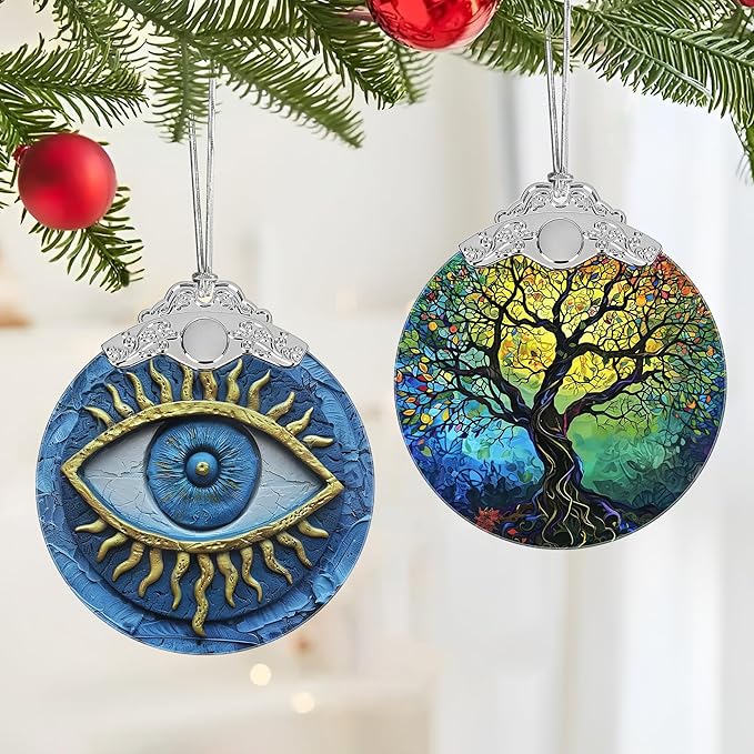 Christmas Decorations Ornaments, Stained Glass Ornament, Christmas Tree Ornaments, 2025 Gift Ornament, Xmas Gift for Friend Family Coworker - Evil Eye