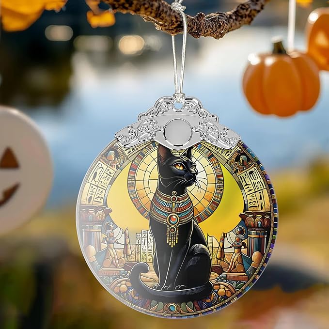 2025 Ornaments for Christmas Tree, Zmoicky Stained Glass Hanging Ornament, Christmas Ornaments Clearance, Gift Exchange Ornament, Bauble Present - Exotic Black Cat