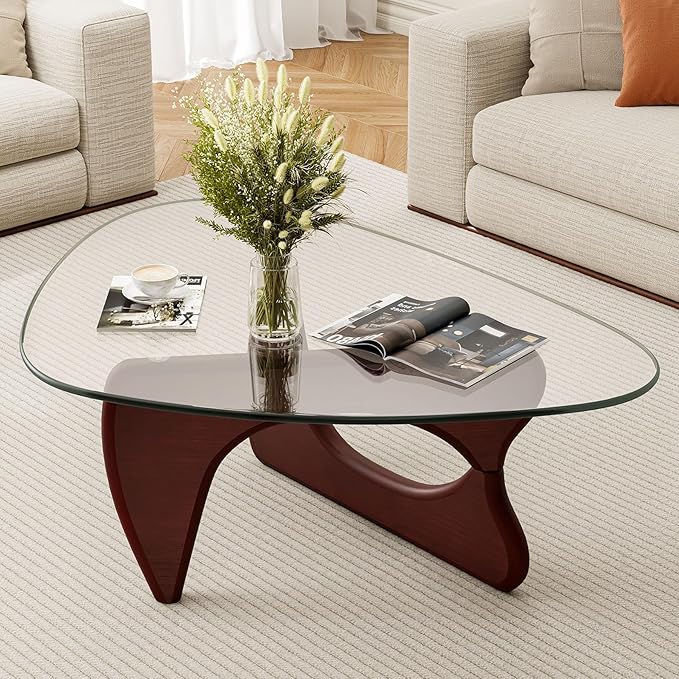 Modern Glass Coffee Table, Mid Century Triangle Coffee Table for Living Room Bedroom Reception Office Tables