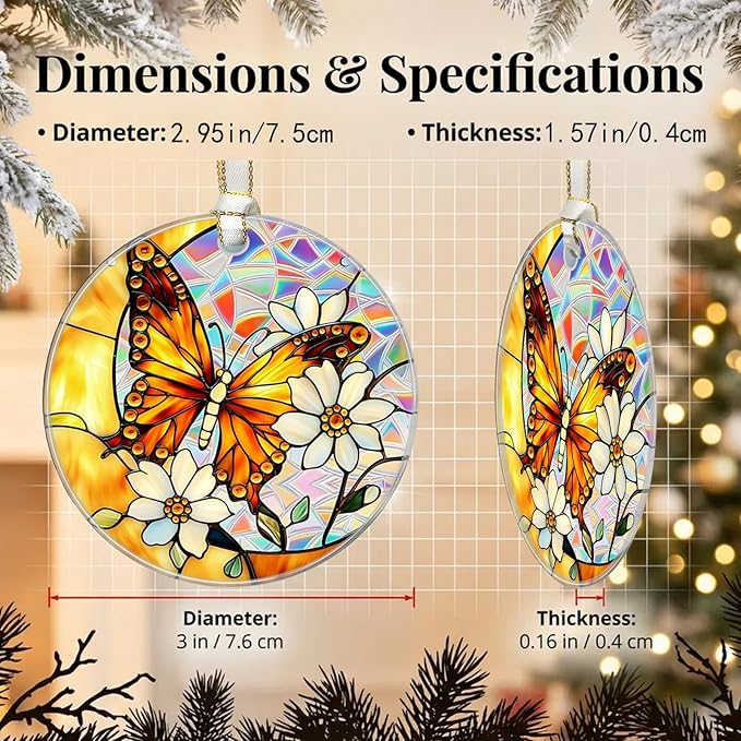 Christmas Ornaments 2025, Stained Glass Christmas Tree Decorations, Exchange for Women, Men, Collectible Dated Year Ornaments for Tree（Butterfly）