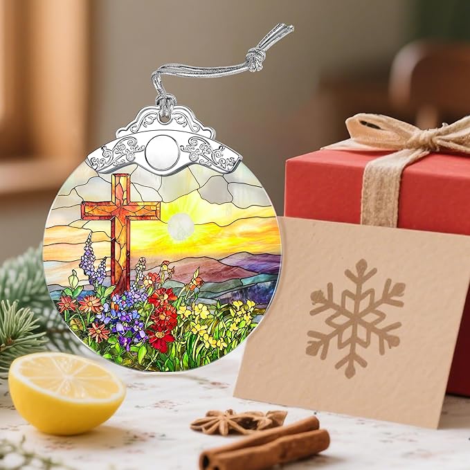 Stained Glass Cross Ornament, Religious Christmas Ornaments, Christmas Decorations for Tree, Holiday Ornament, Christian Gifts, Religious Gifts, Gift Ideas & Xmas Gift