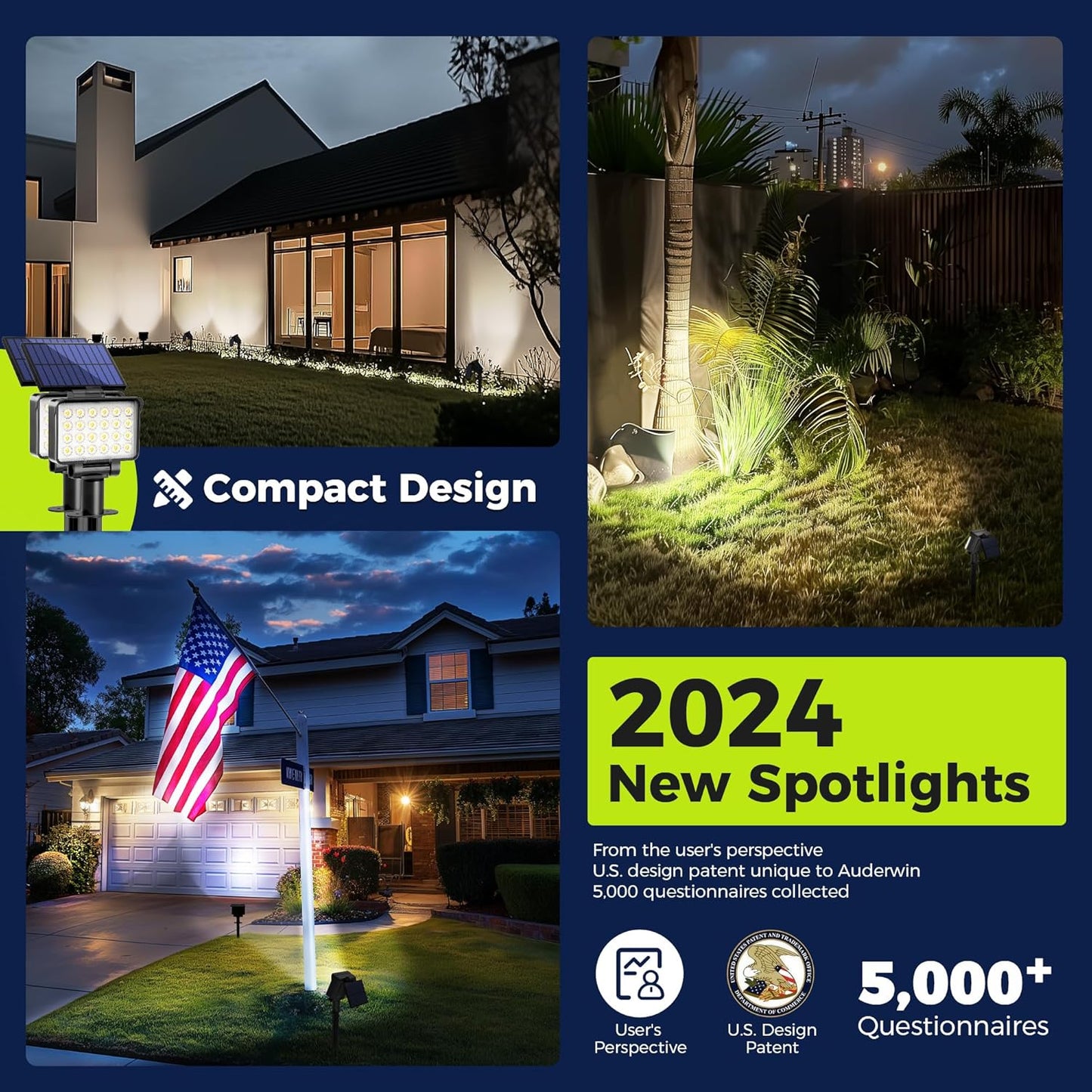 Solar Spot Lights Outdoor Waterproof for Flag, Tree, House, Garden, Yard, Landscape Spotlights for Accent Uplighting Halloween Christmas Decorations-6 Pack